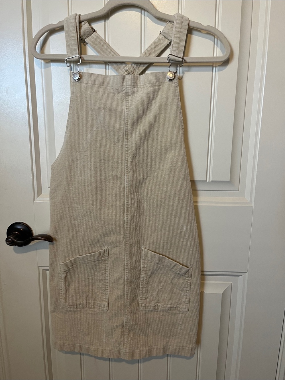 Altar'd State Cream Pinafore Midi Dress with Patch Pockets
